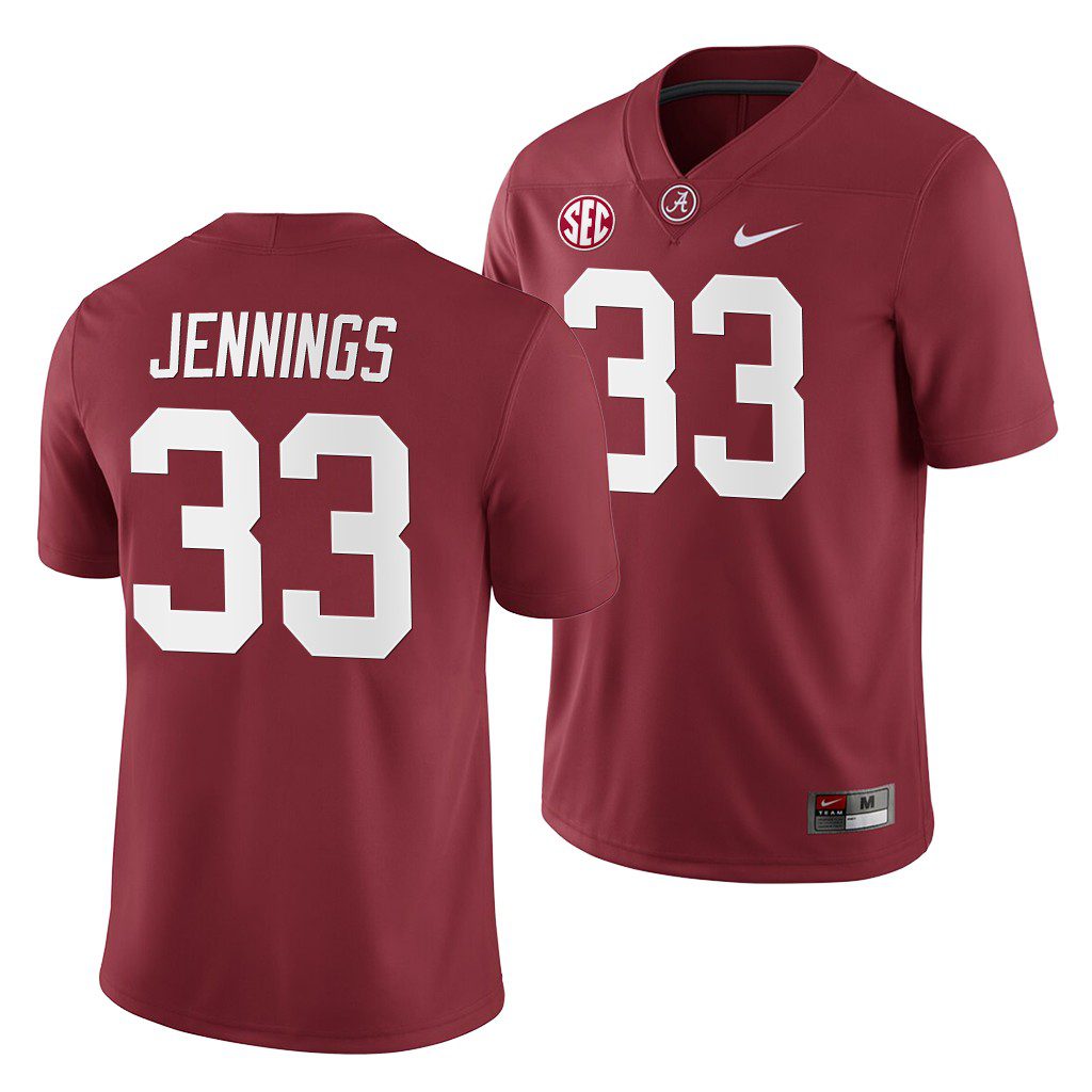 Men's Alabama Crimson Tide Anfernee Jennings #33 2019 Crimson Home Game NCAA College Football Jersey
